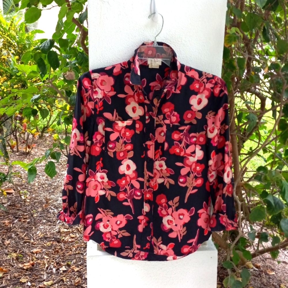 Kate Spade Licorice Floral Print Shirt Small